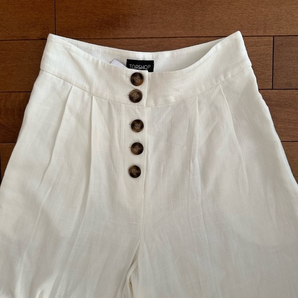 Topshop | high rise pleated wide leg beige culottes pants size 2 - Picture 4 of 5
